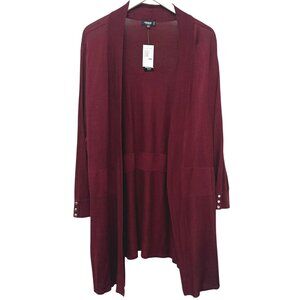 PREMISE STUDIO Cardigan Plus Size 3X Long Sweater Burgundy Red Open Front NWT